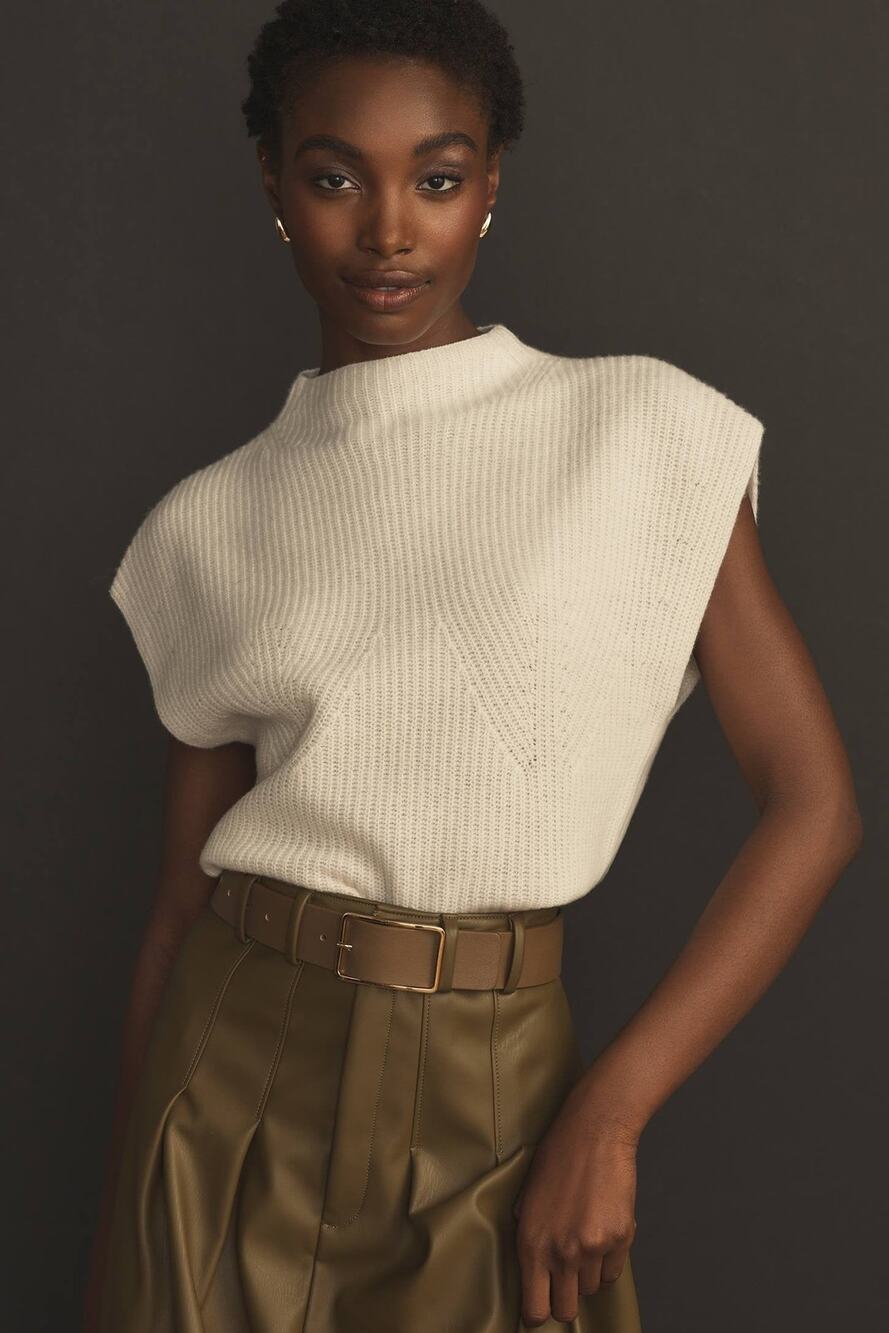 Maeve Mockneck Muscle Crop Sleeveless Sweater Ivory - S